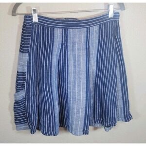 Ace & Jig Linen Cotton Patchwork Stripe Skirt Blue Size M Made in India